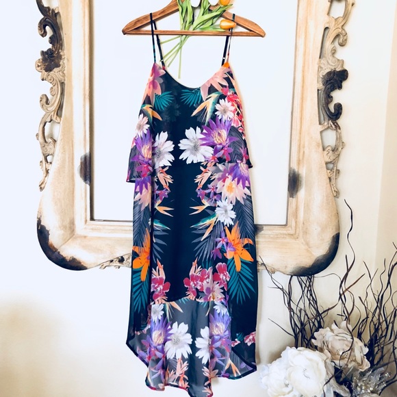 {Aqua} Vibrant Floral hi-low hem dress - Picture 5 of 13